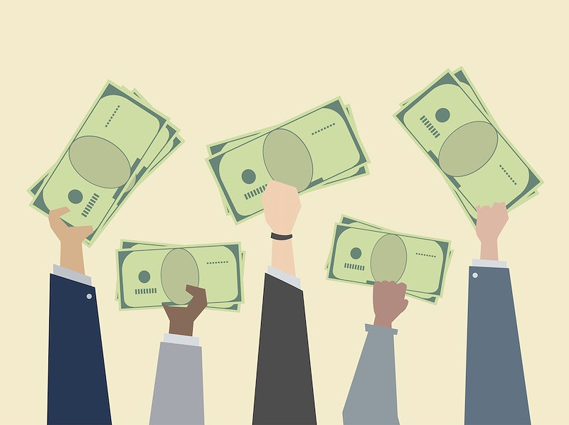 business people holding money illustration